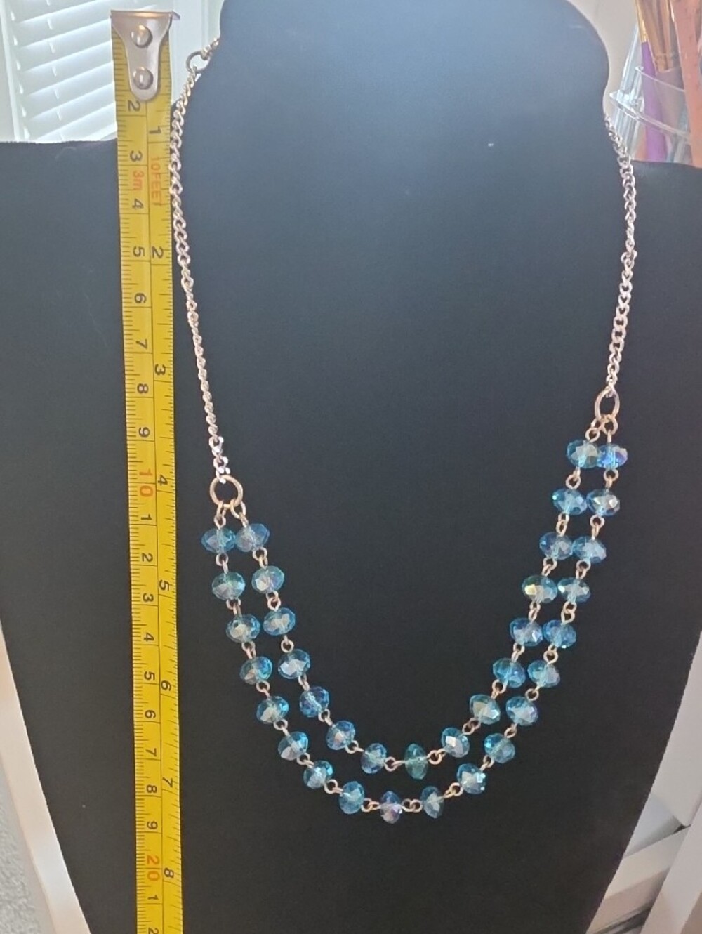 Blue Crystal Double-Strand Necklace - Women's Jewelry, Adjustable - Picture 4 of 4